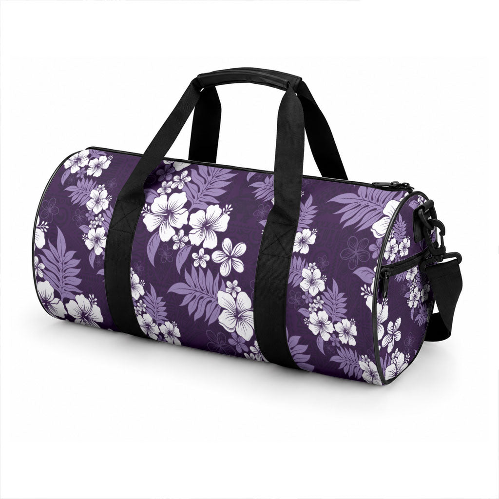 Hawaiian Hibiscus Tribal Floral Purple Duffle Bag Polynesian Tapa Pattern