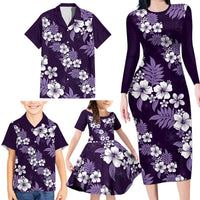 Hawaiian Hibiscus Tribal Floral Purple Family Matching Long Sleeve Bodycon Dress and Hawaiian Shirt Polynesian Tapa Pattern LT01 - Polynesian Pride