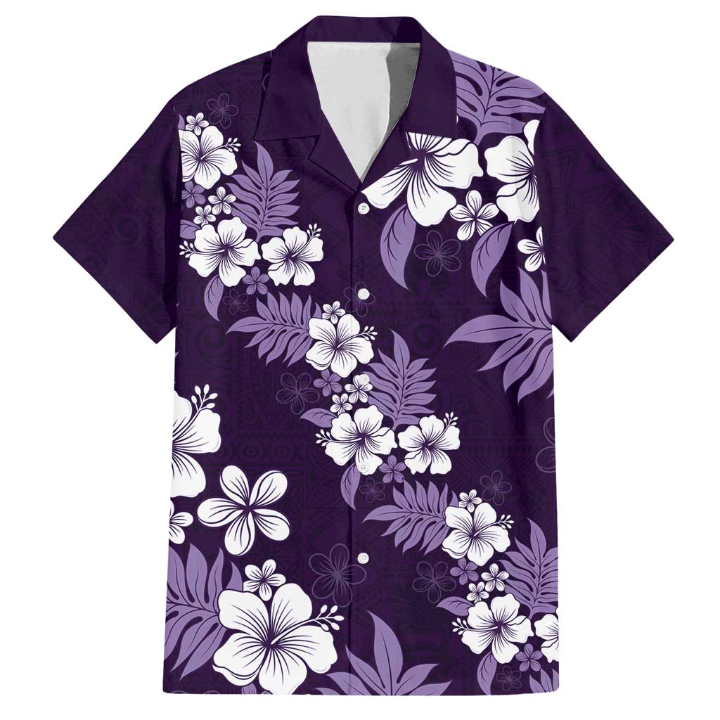 Hawaiian Hibiscus Tribal Floral Purple Family Matching Long Sleeve Bodycon Dress and Hawaiian Shirt Polynesian Tapa Pattern LT01 Dad's Shirt - Short Sleeve Purple - Polynesian Pride