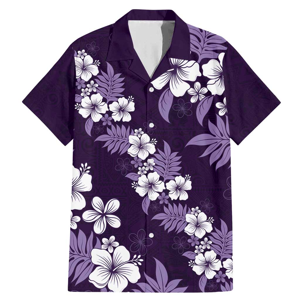 Hawaiian Hibiscus Tribal Floral Purple Family Matching Mermaid Dress and Hawaiian Shirt Polynesian Tapa Pattern LT01 Dad's Shirt - Short Sleeve Purple - Polynesian Pride
