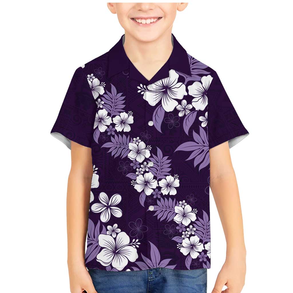 Hawaiian Hibiscus Tribal Floral Purple Family Matching Mermaid Dress and Hawaiian Shirt Polynesian Tapa Pattern LT01 Son's Shirt Purple - Polynesian Pride