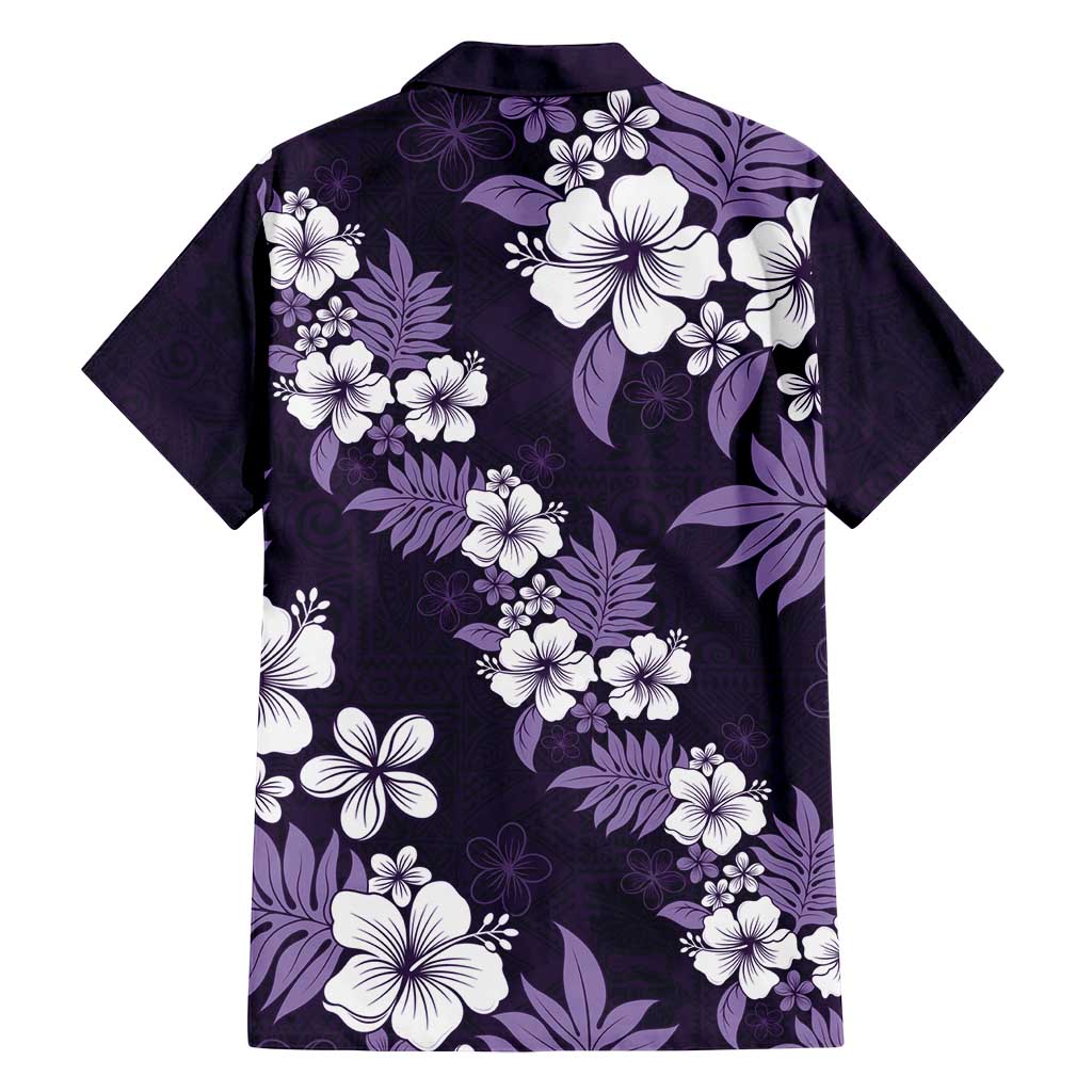 Hawaiian Hibiscus Tribal Floral Purple Family Matching Off Shoulder Maxi Dress and Hawaiian Shirt Polynesian Tapa Pattern LT01 - Polynesian Pride
