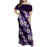 Hawaiian Hibiscus Tribal Floral Purple Family Matching Off Shoulder Maxi Dress and Hawaiian Shirt Polynesian Tapa Pattern LT01 Mom's Dress Purple - Polynesian Pride