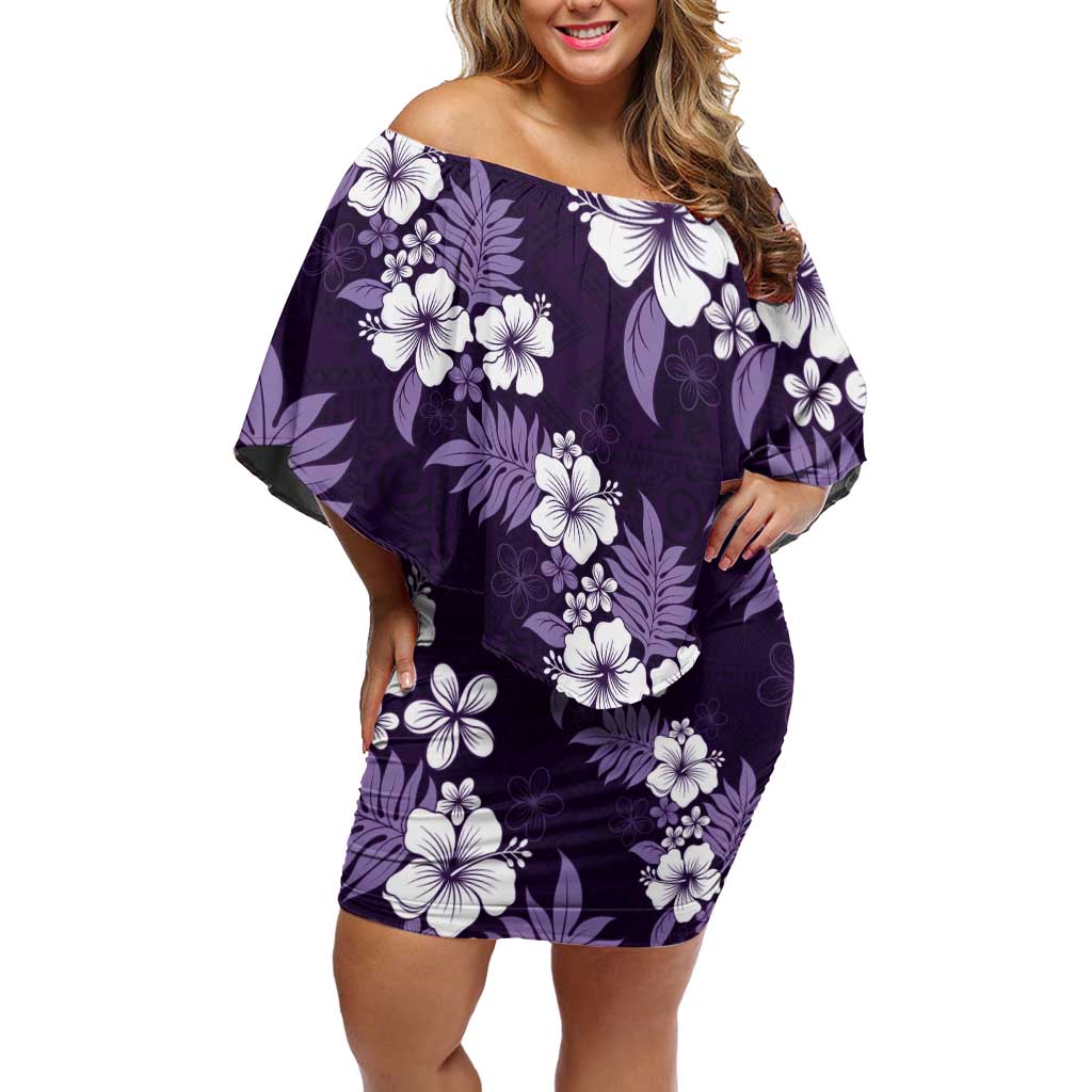 Hawaiian Hibiscus Tribal Floral Purple Family Matching Off Shoulder Short Dress and Hawaiian Shirt Polynesian Tapa Pattern LT01 Mom's Dress Purple - Polynesian Pride