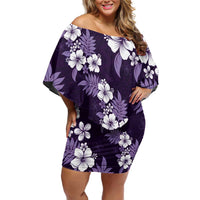 Hawaiian Hibiscus Tribal Floral Purple Family Matching Off Shoulder Short Dress and Hawaiian Shirt Polynesian Tapa Pattern LT01 Mom's Dress Purple - Polynesian Pride