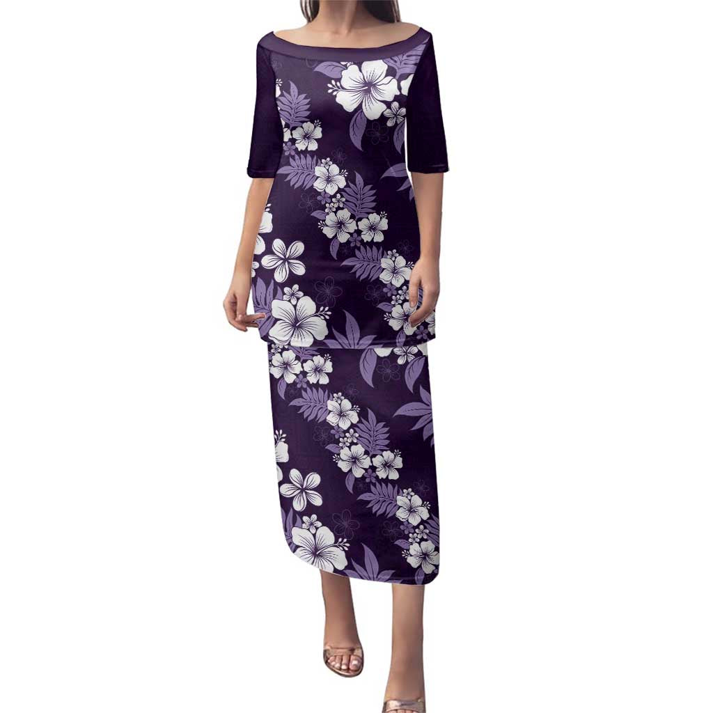 Hawaiian Hibiscus Tribal Floral Purple Family Matching Puletasi and Hawaiian Shirt Polynesian Tapa Pattern LT01 Mom's Dress Purple - Polynesian Pride