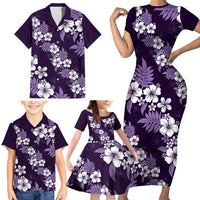 Hawaiian Hibiscus Tribal Floral Purple Family Matching Short Sleeve Bodycon Dress and Hawaiian Shirt Polynesian Tapa Pattern LT01 - Polynesian Pride