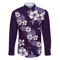 Hawaiian Hibiscus Tribal Floral Purple Family Matching Short Sleeve Bodycon Dress and Hawaiian Shirt Polynesian Tapa Pattern LT01 Dad's Shirt - Long Sleeve Purple - Polynesian Pride