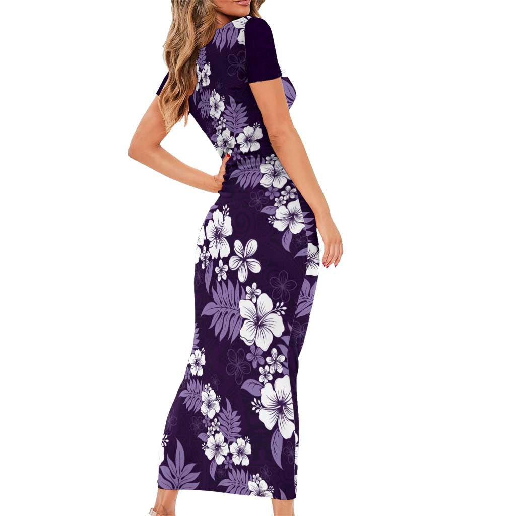 Hawaiian Hibiscus Tribal Floral Purple Family Matching Short Sleeve Bodycon Dress and Hawaiian Shirt Polynesian Tapa Pattern LT01 - Polynesian Pride