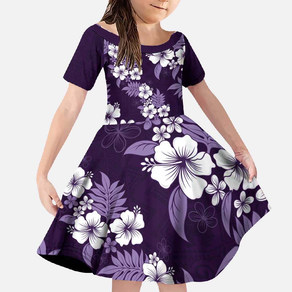 Hawaiian Hibiscus Tribal Floral Purple Family Matching Summer Maxi Dress and Hawaiian Shirt Polynesian Tapa Pattern LT01 Daughter's Dress Purple - Polynesian Pride