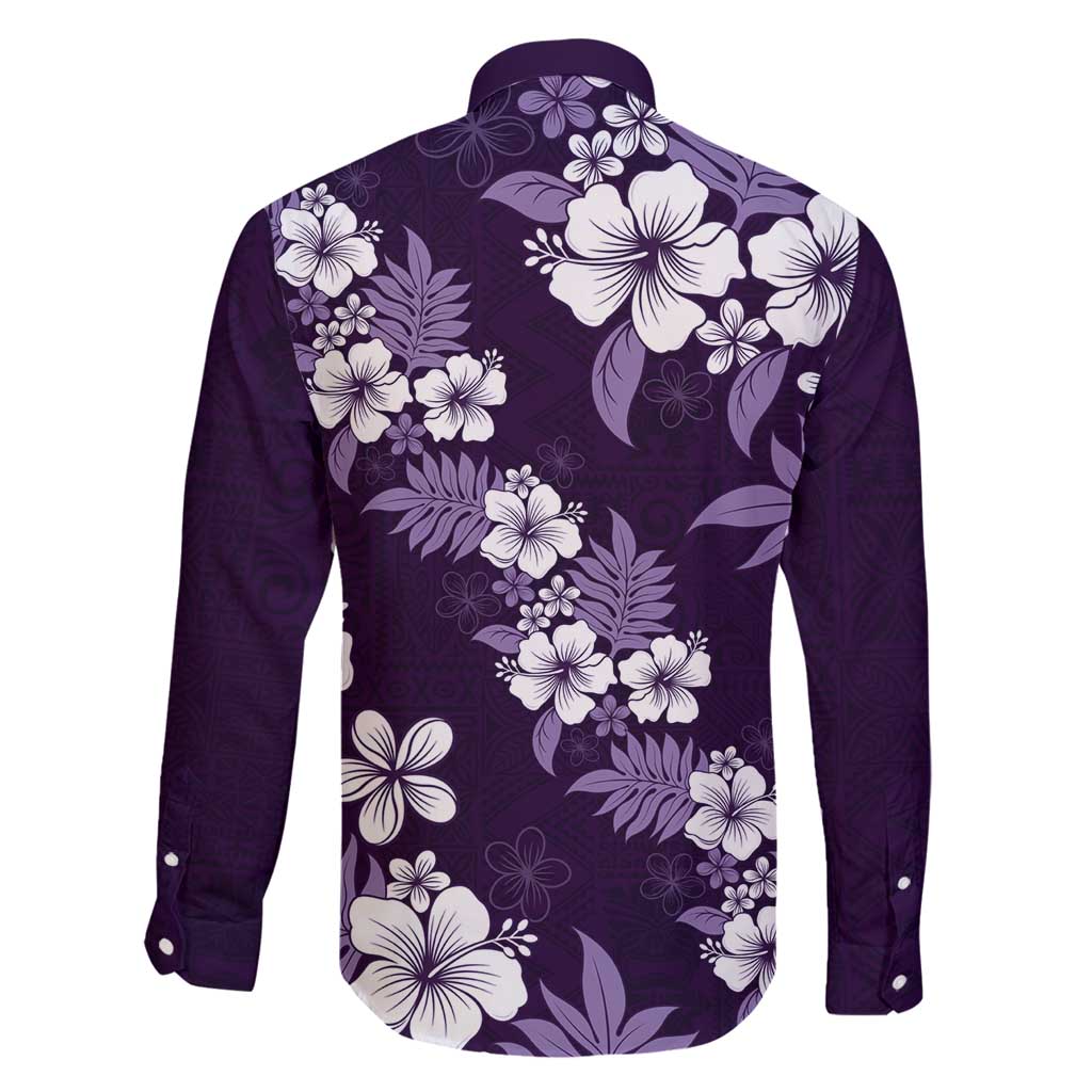 Hawaiian Hibiscus Tribal Floral Purple Family Matching Summer Maxi Dress and Hawaiian Shirt Polynesian Tapa Pattern LT01 - Polynesian Pride