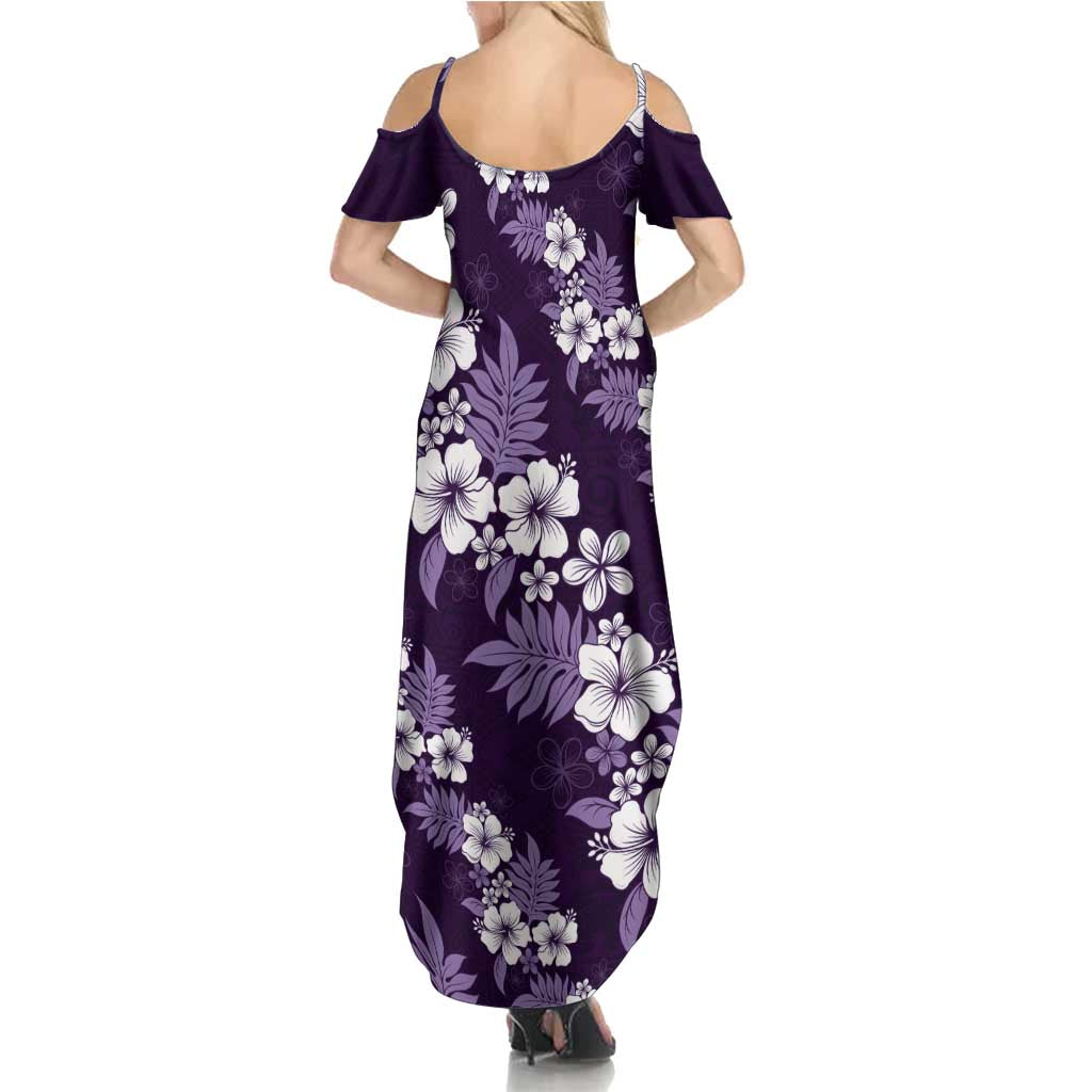 Hawaiian Hibiscus Tribal Floral Purple Family Matching Summer Maxi Dress and Hawaiian Shirt Polynesian Tapa Pattern LT01 - Polynesian Pride