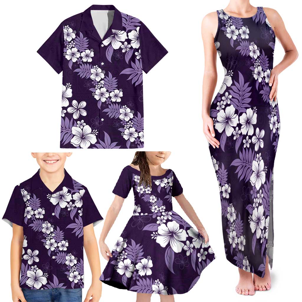 Hawaiian Hibiscus Tribal Floral Purple Family Matching Tank Maxi Dress and Hawaiian Shirt Polynesian Tapa Pattern LT01 - Polynesian Pride