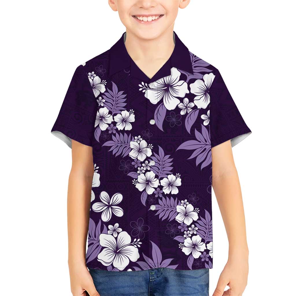 Hawaiian Hibiscus Tribal Floral Purple Family Matching Tank Maxi Dress and Hawaiian Shirt Polynesian Tapa Pattern LT01 Son's Shirt Purple - Polynesian Pride