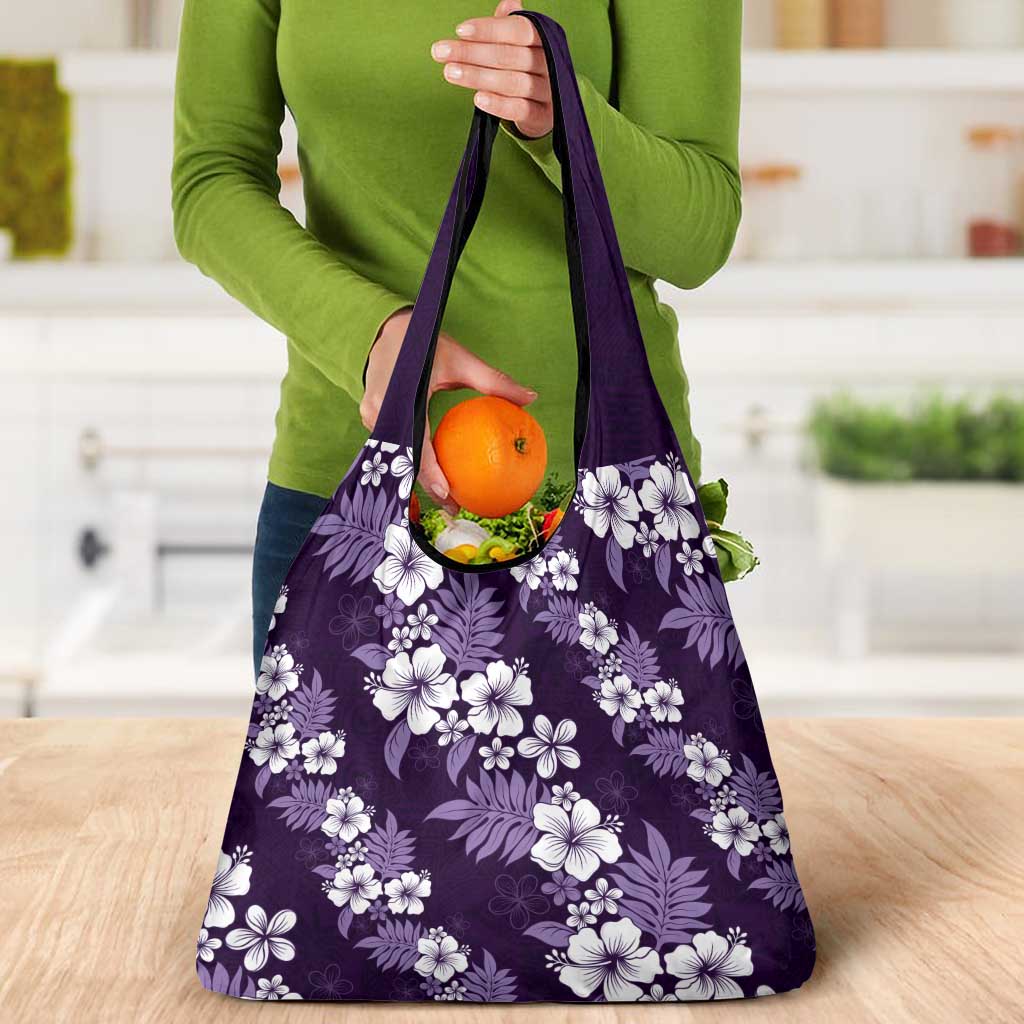 Hawaiian Hibiscus Tribal Floral Purple Grocery Bag Polynesian Tapa Pattern - Polynesian Pride