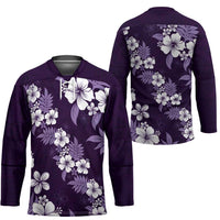 Hawaiian Hibiscus Tribal Floral Purple Hockey Jersey Polynesian Tapa Pattern - Polynesian Pride