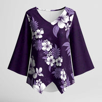 Hawaiian Hibiscus Tribal Floral Purple Kimono Sleeve Blouse Polynesian Tapa Pattern LT01 Female Purple - Polynesian Pride