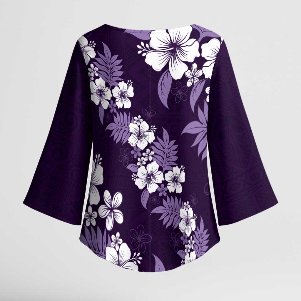 Hawaiian Hibiscus Tribal Floral Purple Kimono Sleeve Blouse Polynesian Tapa Pattern LT01 - Polynesian Pride