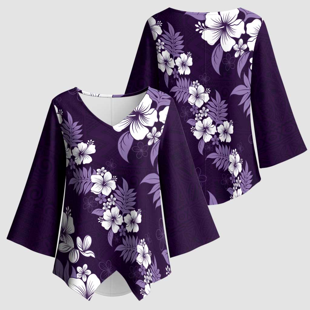 Hawaiian Hibiscus Tribal Floral Purple Kimono Sleeve Blouse Polynesian Tapa Pattern LT01 - Polynesian Pride