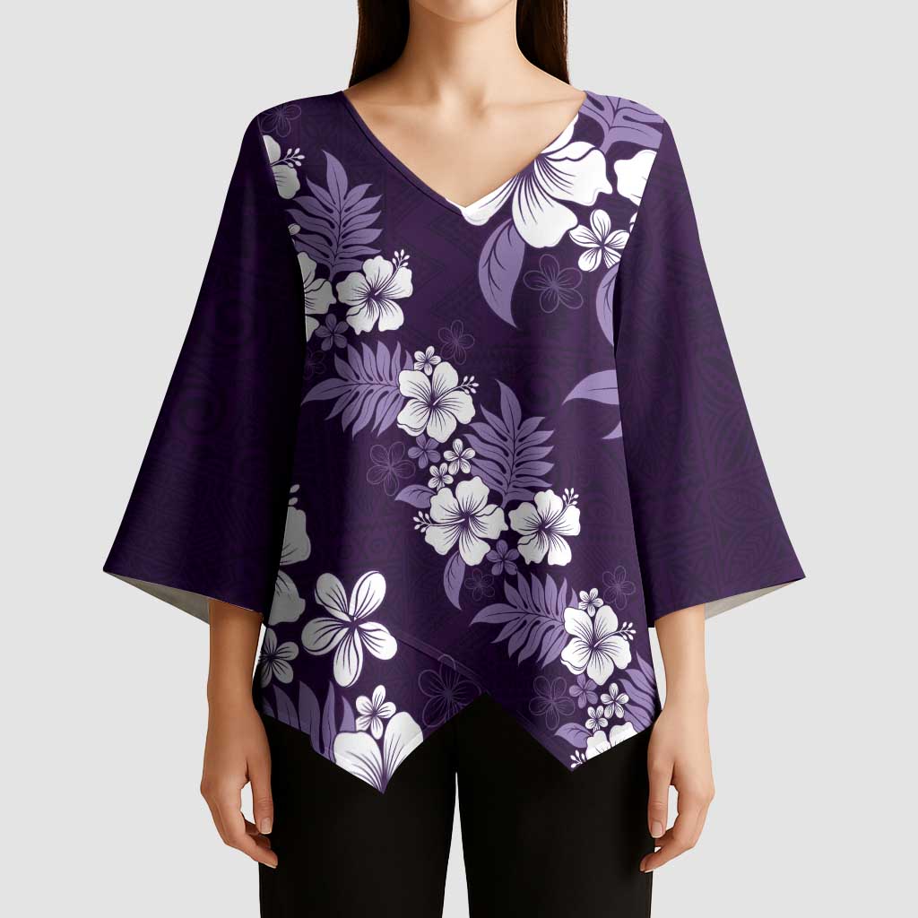 Hawaiian Hibiscus Tribal Floral Purple Kimono Sleeve Blouse Polynesian Tapa Pattern LT01 - Polynesian Pride
