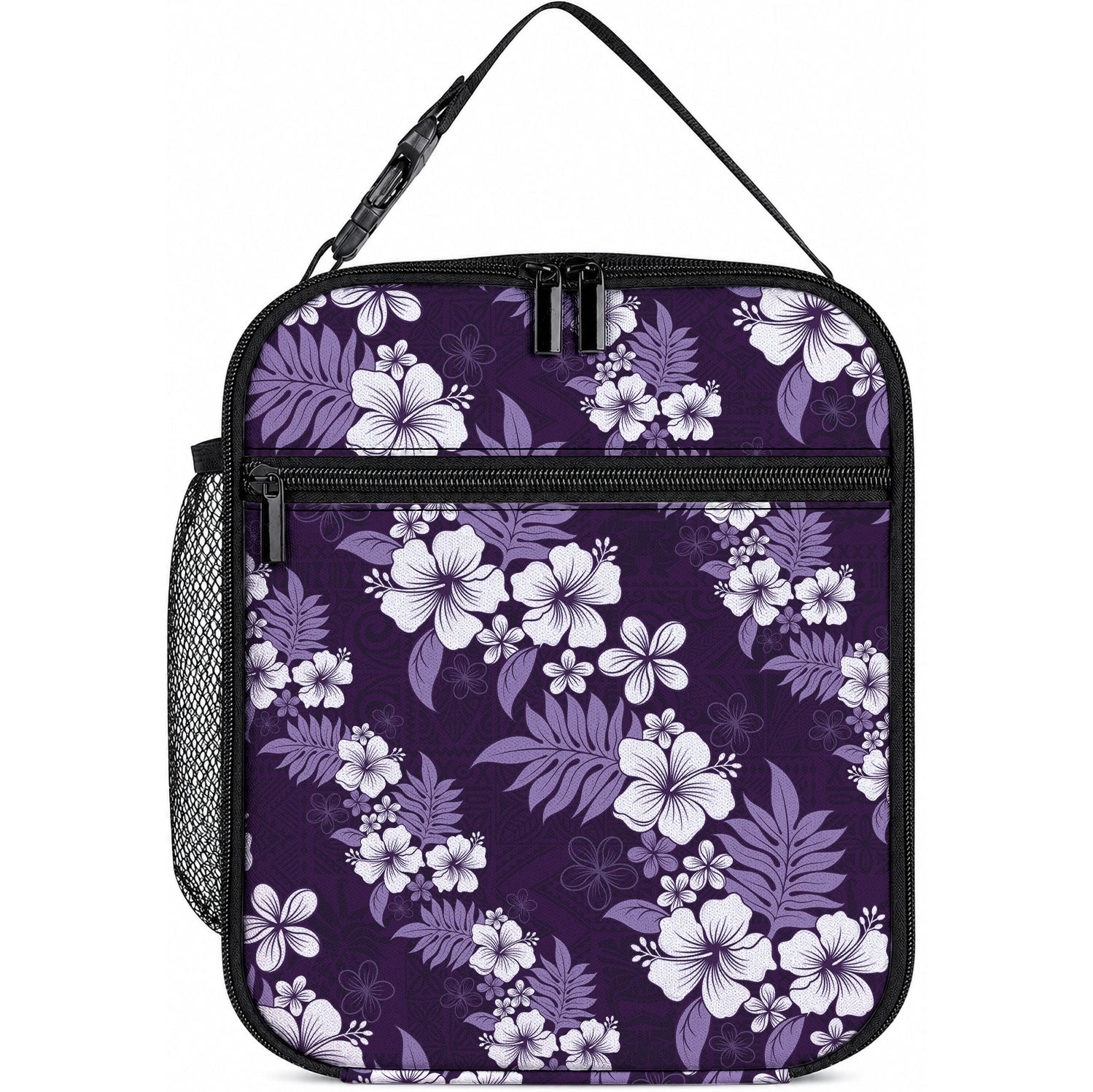 Hawaiian Hibiscus Tribal Floral Purple Lunch Bag Polynesian Tapa Pattern LT01 10.2 × 8.3 × 4.3 inch Purple - Polynesian Pride