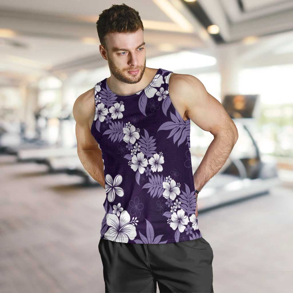 Hawaiian Hibiscus Tribal Floral Purple Men Tank Top Polynesian Tapa Pattern - Polynesian Pride