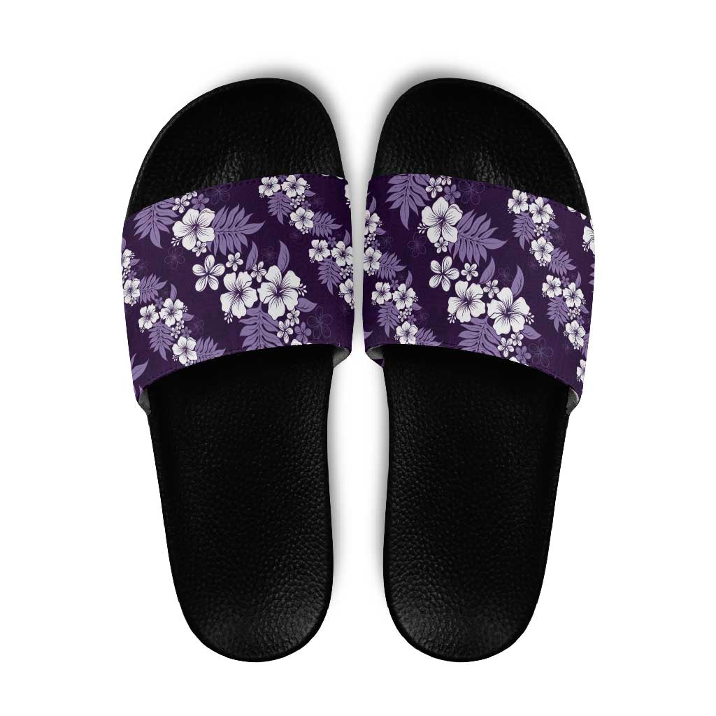 Hawaiian Hibiscus Tribal Floral Purple Slide Sandals Polynesian Tapa Pattern LT01 Purple - Polynesian Pride
