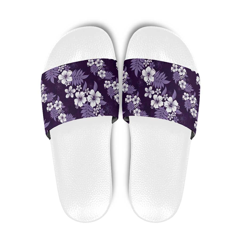 Hawaiian Hibiscus Tribal Floral Purple Slide Sandals Polynesian Tapa Pattern LT01 Purple - Polynesian Pride