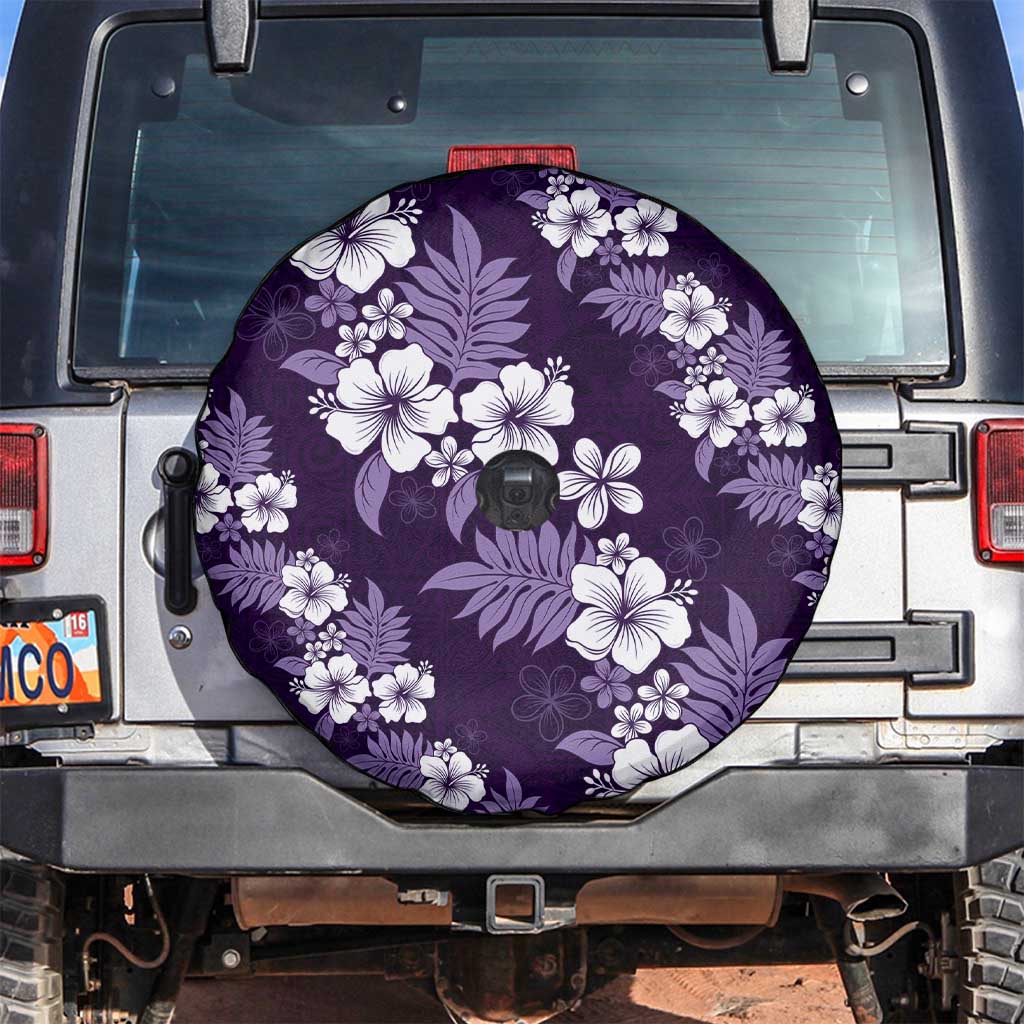 Hawaiian Hibiscus Tribal Floral Purple Spare Tire Cover Polynesian Tapa Pattern - Polynesian Pride