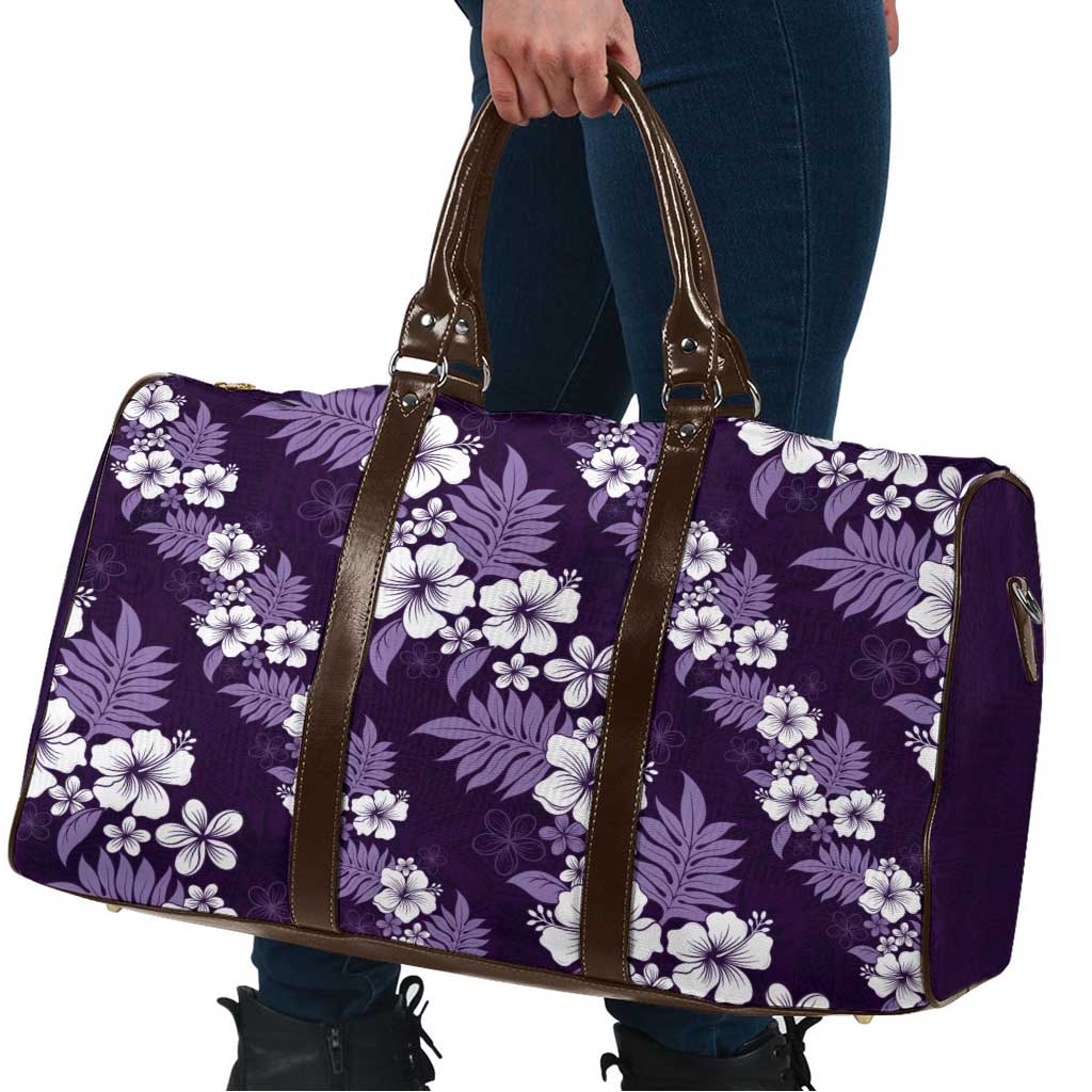 Hawaiian Hibiscus Tribal Floral Purple Travel Bag Polynesian Tapa Pattern - Polynesian Pride