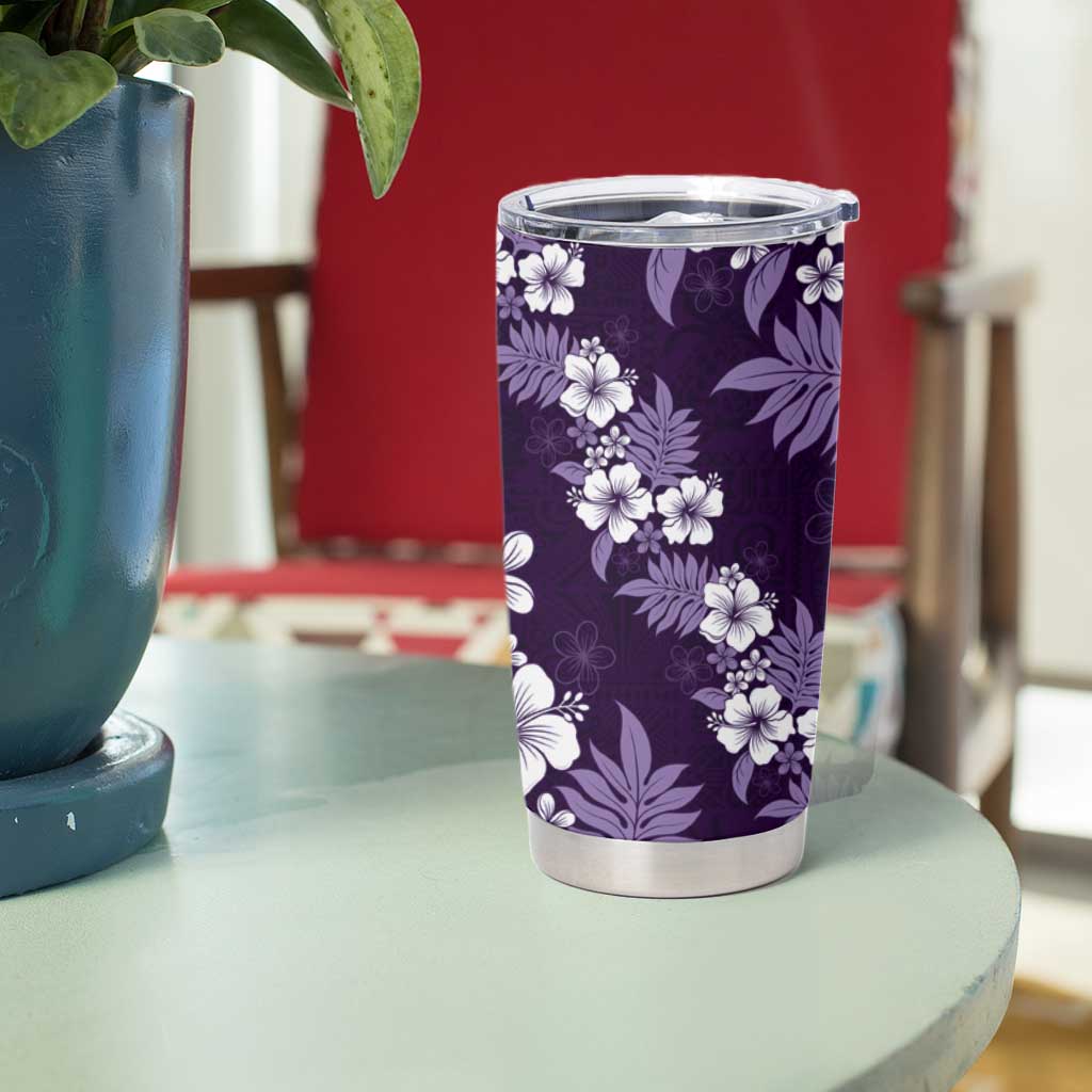 Hawaiian Hibiscus Tribal Floral Purple Tumbler Cup Polynesian Tapa Pattern - Polynesian Pride