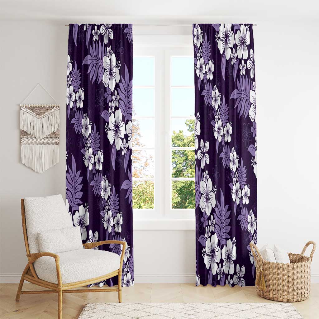 Hawaiian Hibiscus Tribal Floral Purple Window Curtain Polynesian Tapa Pattern - Polynesian Pride