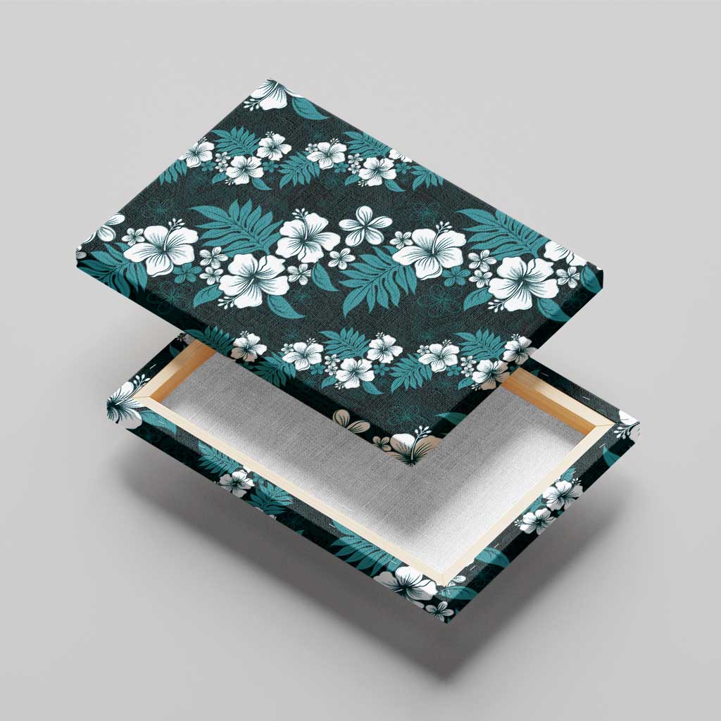 Hawaiian Hibiscus Tribal Floral Teal Canvas Wall Art Polynesian Tapa Pattern - Polynesian Pride