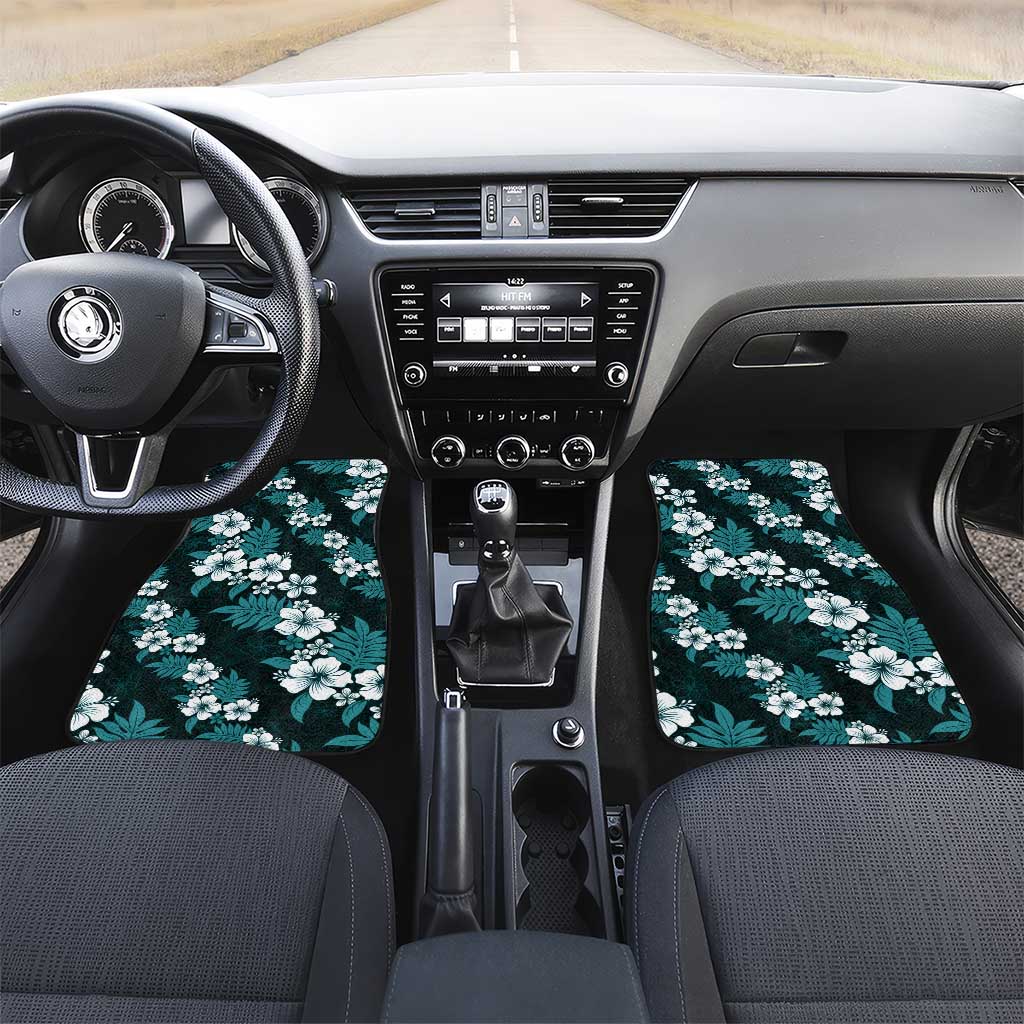Hawaiian Hibiscus Tribal Floral Teal Car Mats Polynesian Tapa Pattern - Polynesian Pride