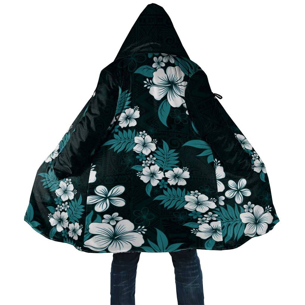 Hawaiian Hibiscus Tribal Floral Teal Cloak Polynesian Tapa Pattern LT01 Unisex Teal - Polynesian Pride