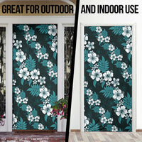 Hawaiian Hibiscus Tribal Floral Teal Door Cover Polynesian Tapa Pattern - Polynesian Pride