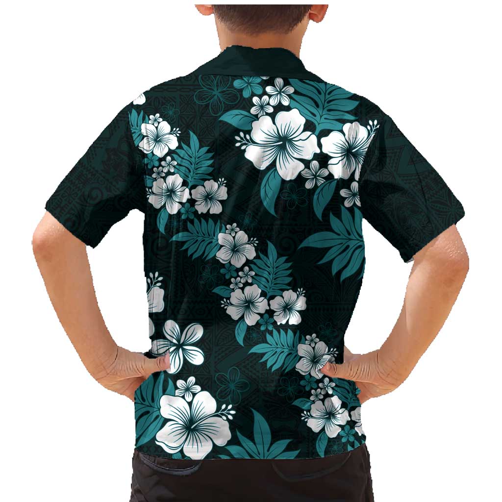 Hawaiian Hibiscus Tribal Floral Teal Family Matching Mermaid Dress and Hawaiian Shirt Polynesian Tapa Pattern LT01 - Polynesian Pride