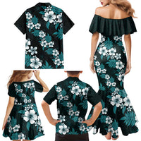 Hawaiian Hibiscus Tribal Floral Teal Family Matching Mermaid Dress and Hawaiian Shirt Polynesian Tapa Pattern LT01 - Polynesian Pride