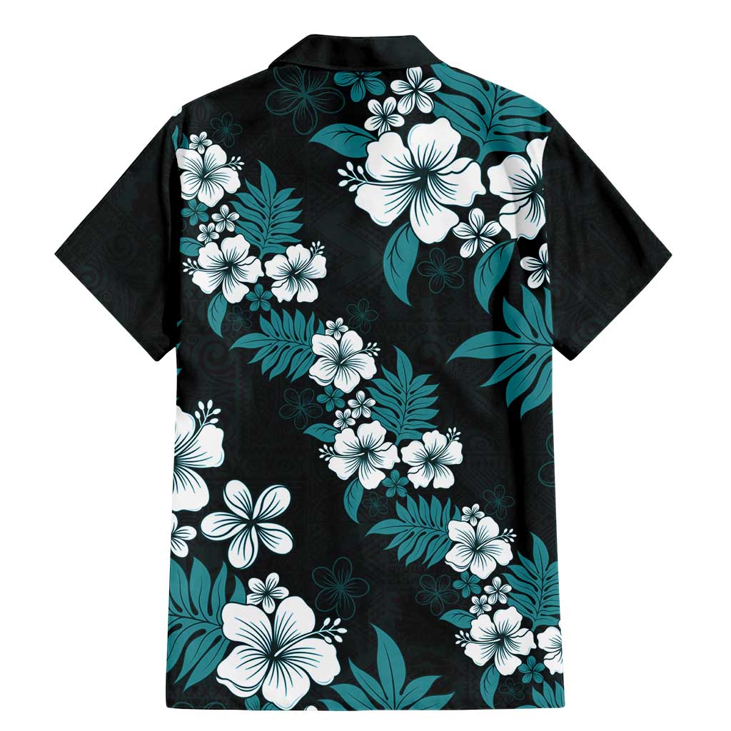 Hawaiian Hibiscus Tribal Floral Teal Family Matching Mermaid Dress and Hawaiian Shirt Polynesian Tapa Pattern LT01 - Polynesian Pride