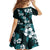 Hawaiian Hibiscus Tribal Floral Teal Family Matching Off The Shoulder Long Sleeve Dress and Hawaiian Shirt Polynesian Tapa Pattern - Polynesian Pride