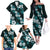Hawaiian Hibiscus Tribal Floral Teal Family Matching Off The Shoulder Long Sleeve Dress and Hawaiian Shirt Polynesian Tapa Pattern - Polynesian Pride