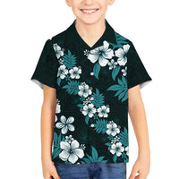 Hawaiian Hibiscus Tribal Floral Teal Family Matching Off Shoulder Maxi Dress and Hawaiian Shirt Polynesian Tapa Pattern LT01 Son's Shirt Teal - Polynesian Pride