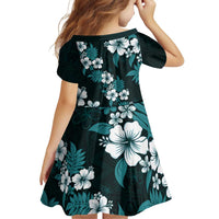 Hawaiian Hibiscus Tribal Floral Teal Family Matching Off Shoulder Short Dress and Hawaiian Shirt Polynesian Tapa Pattern LT01 - Polynesian Pride