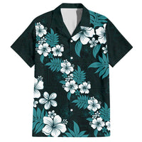 Hawaiian Hibiscus Tribal Floral Teal Family Matching Short Sleeve Bodycon Dress and Hawaiian Shirt Polynesian Tapa Pattern LT01 Dad's Shirt - Short Sleeve Teal - Polynesian Pride