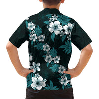 Hawaiian Hibiscus Tribal Floral Teal Family Matching Summer Maxi Dress and Hawaiian Shirt Polynesian Tapa Pattern LT01 - Polynesian Pride