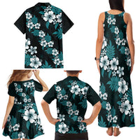 Hawaiian Hibiscus Tribal Floral Teal Family Matching Tank Maxi Dress and Hawaiian Shirt Polynesian Tapa Pattern LT01 - Polynesian Pride