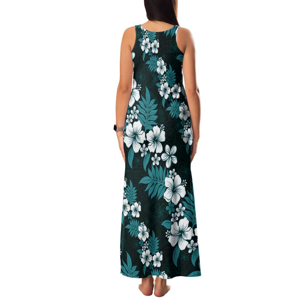 Hawaiian Hibiscus Tribal Floral Teal Family Matching Tank Maxi Dress and Hawaiian Shirt Polynesian Tapa Pattern LT01 - Polynesian Pride