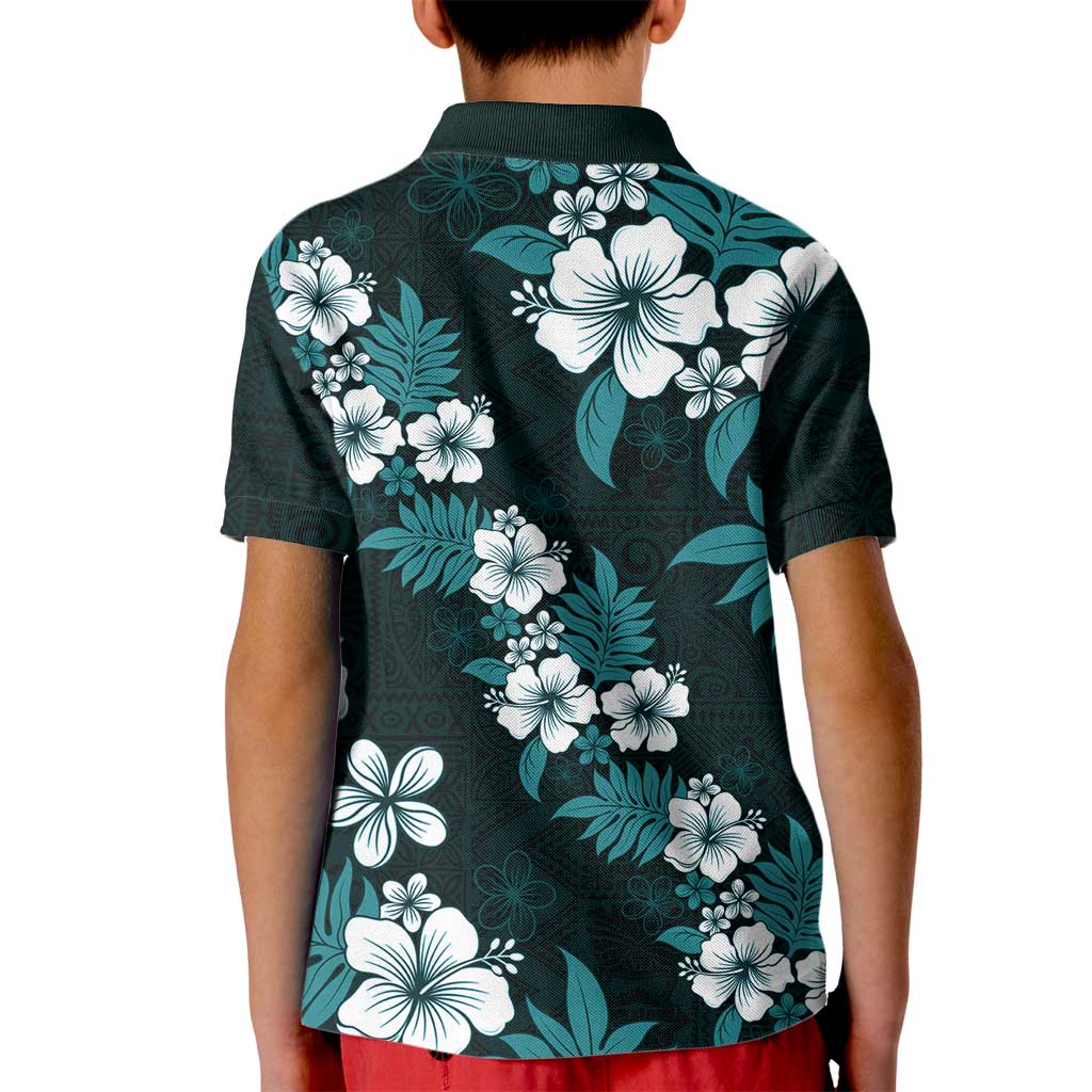 Hawaiian Hibiscus Tribal Floral Teal Kid Polo Shirt Polynesian Tapa Pattern LT01 - Polynesian Pride