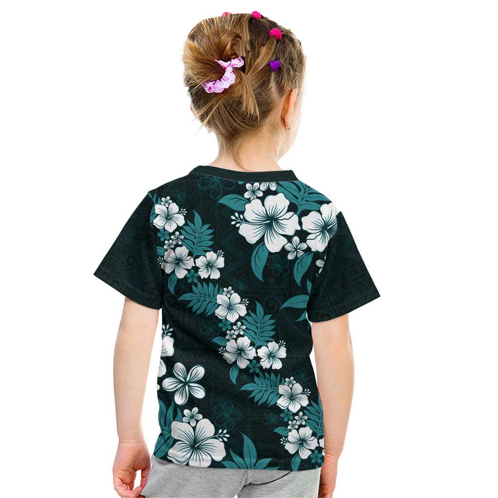Hawaiian Hibiscus Tribal Floral Teal Kid T Shirt Polynesian Tapa Pattern LT01 - Polynesian Pride