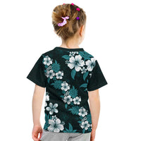 Hawaiian Hibiscus Tribal Floral Teal Kid T Shirt Polynesian Tapa Pattern LT01 - Polynesian Pride